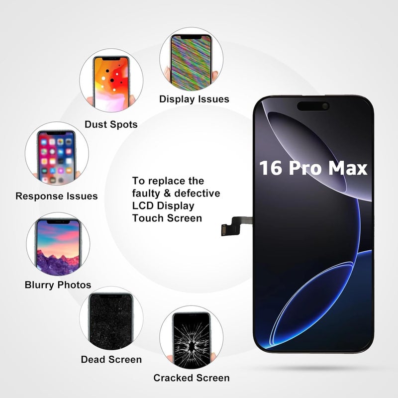 LL TRADER Screen Replacement for iPhone 16 Pro max 6.7" LCD Retina FHD Display COF Touch Screen Digitizer with Repair Tool Kits, Waterproof Tape, Screen Protector - Image 2